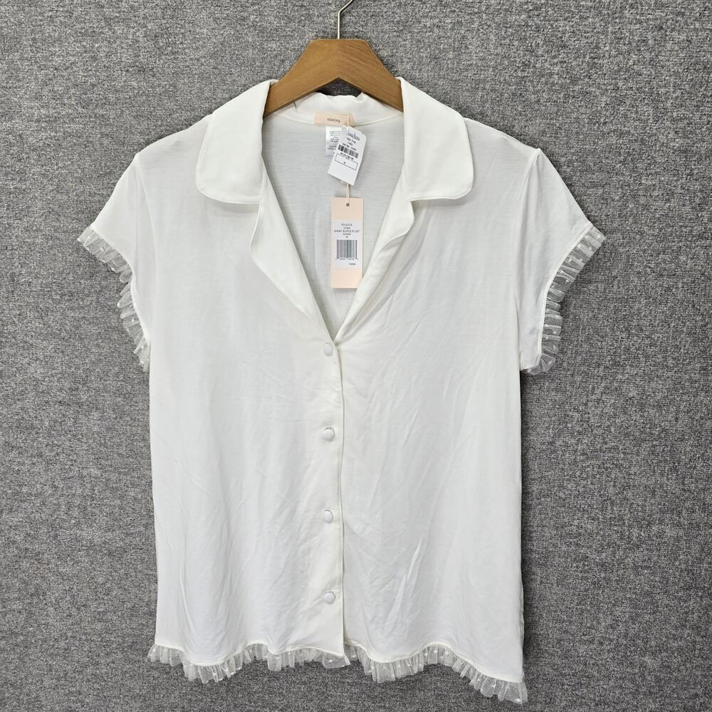 EBERJEY RUTHIE SHORT SLEEVE RUFFLE PAJAMA SHIRT, SIZE M, NWT